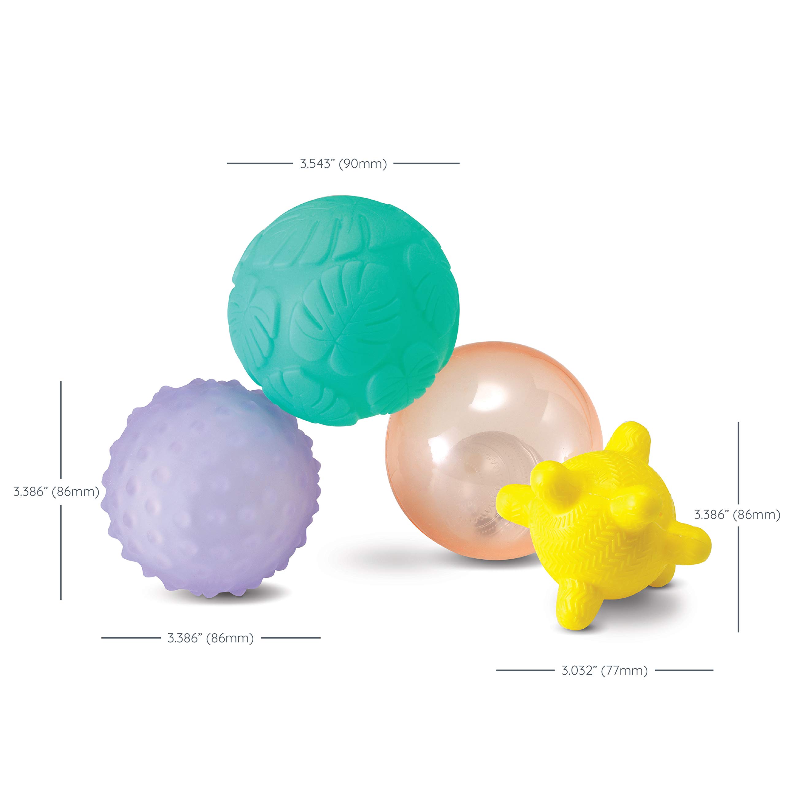 Infantino Activity Ball Set Music & Lights - 4 Colorful, Bouncy, & Multi-Textured Balls for Fine Motor Development for Little Hands