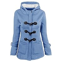Women's Hooded Coat Horn Button Jackets Sherpa Warm Winter Fall Jackets Fashion Overcoat Casual Fleece Outerwear