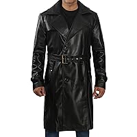 Decrum Mens Leather Coats - Real Lambskin Black Trench Coat Style Leather Jackets For Men