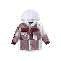 Yuemengxuan Toddler Baby Boy Girl Plaid Shirt Infant Long Sleeve Hoodies Jacket Kids Autumn Winter Button Down Top (Red &White, 3-4 Years)