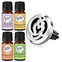 Wild Essentials Couple’s Heart Essential Oil Car Vent Diffuser Kit with Lavender, Lemongrass, Peppermint, Orange Oils, Stainless Steel Locket, 8 Refill Pads, Customizable Color Changing Air Freshener