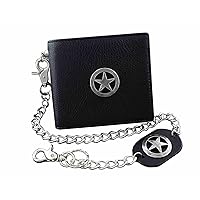 Mens Star Real Leather Bifold Biker Wallet With Chain BW01