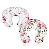 TANOFAR 2 Pack Nursing Pillow Cover for Girls, Floral Breastfeeding Pillow Cover Cases, Soft & Stretchy