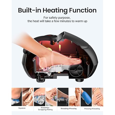 RENPHO Foot Massager Machine with Heat, Shiatsu Deep Kneading, Multi-Level Settings, Delivers Relief for Tired Muscles and Plantar Fasciitis, Fits Feet Up to Men Size 12 (Black-with Remote)