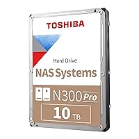 Toshiba N300 PRO 10TB Large-Sized Business NAS (up to 24 bays) 3.5-Inch Internal Hard Drive - Up to 300 TB/year Workload Rate CMR SATA 6 GB/s 7200 RPM 512 MB Cache - HDWG51AXZSTB