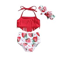 BHMAWSRT Toddler Girl Bathing Suit,Two Piece Baby Girl Tankinis Watermelon Swimsuit Halter Neck Bikini Sets Beach Outfit