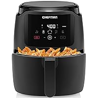Digital Air Fryer, Large 5 Qt Family Size, One Touch Digital Control Presets, French Fries, Chicken, Meat, Fish, Nonstick Dishwasher-Safe Parts, Automatic Shutoff, Black