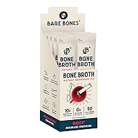 Bare Bones Bone Broth Instant Powdered Mix, Beef, Pack of 8, 15g Sticks, 10g Protein, 100% Grass Fed, Keto & Paleo Friendly Bone Broth Packets