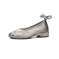 TRC Long Ankle Strap Summer Women Canvas Embroidered Ballet Flats Breathable Comfortable Walking Shoes for Elegant Lady