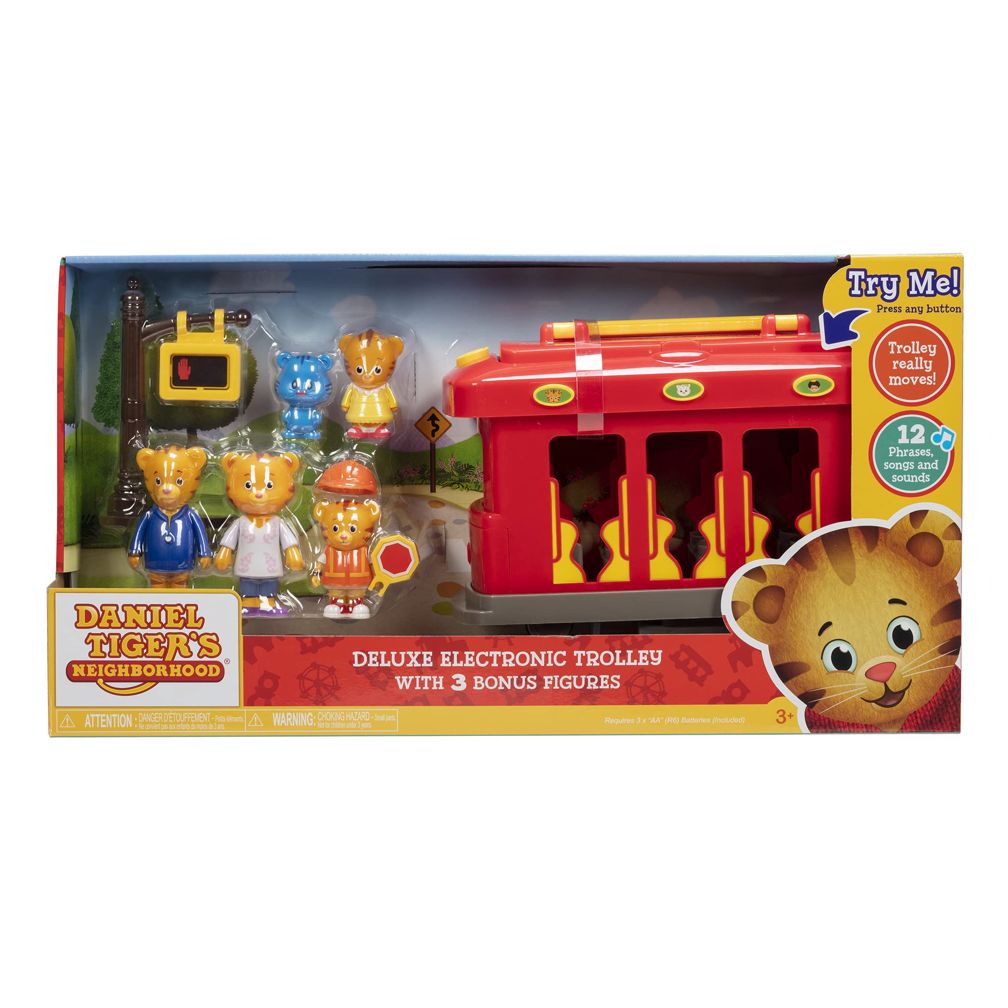 Daniel Tiger's Neighborhood Deluxe Electronic Trolley Includes 5 Family Figures with Lights, Sounds, Music & Crosswalk Accessories! [Amazon Exclusive]