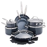 GreenPan Valencia Pro Hard Anodized Healthy Ceramic Nonstick 16 Piece Cookware Pots and Pans Set, PFAS-Free, Induction, Dishwasher Safe, Oven Safe, Gray