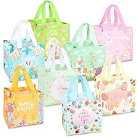 8PCS Happy Easter Egg Hunt Bags Easter Bunny Carrot Chick Egg Gift Bags with Handles, Easter Treat Bags, Easter Party Supplies , 8.3×7.9×5.9inch