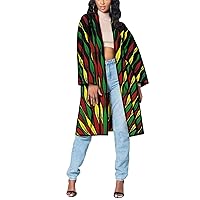 Women Casual Coat African Open Front Long Blouse Ankara Print Jacket Trench Coat Outwear