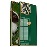 Tzomsze Compatible with Square iPhone 15 Pro Max Case【Full Camera Protection】 Cute Heart Pattern & Electroplate Reinforced Corners Shockproof Edge Bumper Case 2023 [6.7 inches]-Dark Green