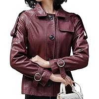 Women’s Wine Red Genuine Sheepskin Streetwear Leather Jacket Classic Fashionable Slim Fit Outerwear