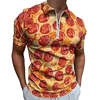 Italian Pepperoni Pizza Golf Polo-Shirt for Men with Zipper Short Sleeve T-Shirts Sports Tees Slim Fit Tops