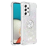 Shockproof Case for Samsung Galaxy A53 5G,Glitter Bling Shine Diamond Heart Rainbow Quicksand Transparent TPU Shell with Rotating Finger Ring Kickstand