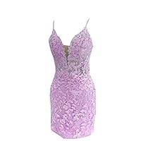 V Neck Short Tight Cocktail Party Homecoming Dresses for Women Girls Spaghetti Straps Lace 2024