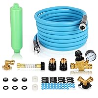 RV & Camper Fresh Water Kit (RV Water Filter with Flexible Hose Protector,Brass Hose Elbow,Teflon Tape,RV Water Pressure Regulator,2 Way Y Splitter,Toolbox,25 Ft Garden Hose,3/4Hose Quick Connects)