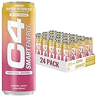 C4 Smart Energy Drink - Sugar Free Performance Fuel & Nootropic Brain Booster, Coffee Substitute or Alternative | Tropical Passionfruit 12 Oz - 24 Pack