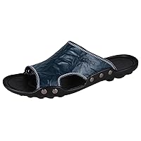Men's Leather Slide Sandals Comfort Slip On Beach Summer Non Slip Flat Slipper Casual Shoes