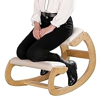Predawn Ergonomic Kneeling Chair,Rocking Knee Chair Upright Posture Chair for Home Office Meditation Wooden & Linen Cushion-Office Chair for Back Neck Pain Relief & Improving Posture (White Oak)