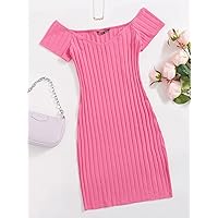 Women's Dresses Casual Wedding Off Shoulder Bodycon Dress Wedding Guest (Color : Pink, Size : X-Small)