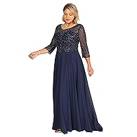 Mother of The Bride Dress - Plus Size Long Sleeve Formal Dress - Hand Beaded Top Long Evening Gown for Wedding