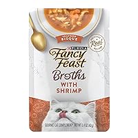 Purina Fancy Feast Lickable Wet Cat Food Broth Topper Seafood Bisque with Shrimp - (Pack of 16) 1.4 oz. Pouches