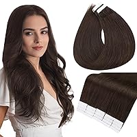 Full Shine Tape in Hair Extensions 18 Inch Real Human Hair Tape in Extensions Dark Brown 40 Pcs Double Sided Tape in Human Hair 100 Gram Tape in Remy Hair Straight Natural Tape Extensions