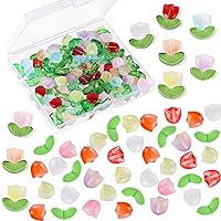 120PCS Tulip Flower Beads, Glass Translucent Bracelet Flower Beads Handmade Tulip Beads Spring Summer Crystal Loose Spacer Beads for DIY Jewelry Making, 6 Colors