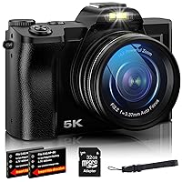 5K Digital Camera, WiFi Camera for Vlogging with 32G SD Card, 48MP Autofocus Cameras for Photography Travel Camera Point and Shoot Digital Cameras with UV Filter 16x Digital Zoom and 2 Batteries