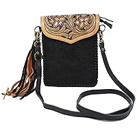 Women's Western Floral Tooled Embossed Leather Crossbody Shoulder Pouch 18RAH40, Cowhide Turquoise Floral, 6-1/2