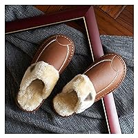 Cotton Slippers, Winter Home Indoor, Beef Tendon Sole, PU Leather, Non-Slip Warmth, Men's Slippers (Color : Brown, Size : 39 M EU)