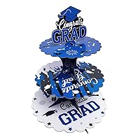 1pcs 3-Tier 2024 Graduation Cupcake Stand Blue Graduation Cupcake Holder Cardboard Cake Dessert Holder Tower for Class of 2024 for Graduation Theme Party Decorations Supplies Favors