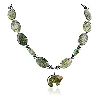 $260Tag Bear Certified Silver Navajo Natural Turquoise Green Native Necklace 15888-5 Made by Loma Siiva