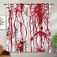 Halloween Blood Stains Blackout Curtains for Girls Boy Home Decor, Horror Red Bloody Scary Grommet Thermal Insulated Drapes Darkening Window Curtain for Bedroom Living Room, 42 x 45 Inch