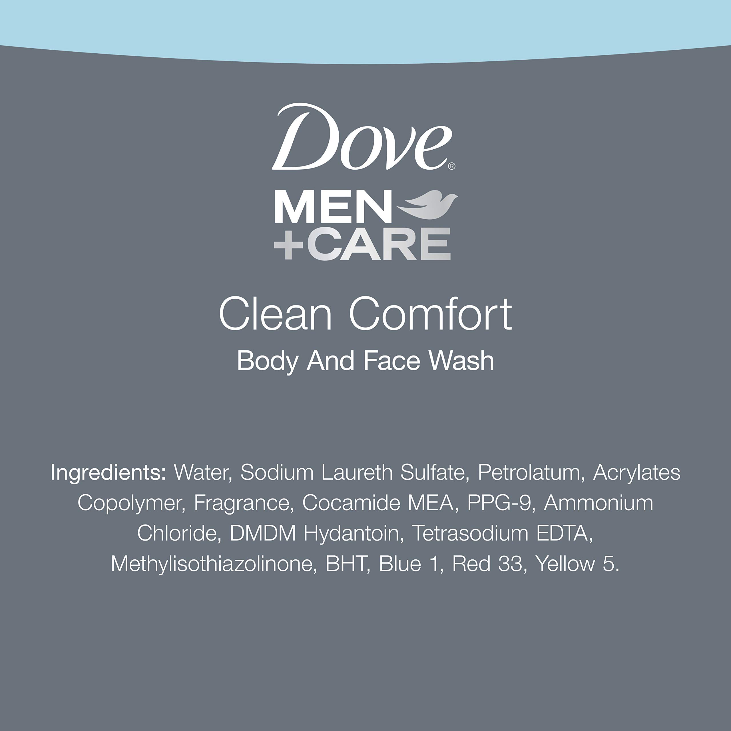 Dove Men+Care Body and Face Wash Clean Comfort 4 Count for Healthier and Stronger Skin Effectively Washes Away Bacteria While Nourishing Your Skin, 18 oz