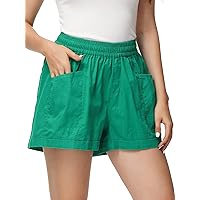 MCEDAR Linen Blend Shorts for Women Drawstring Elastic Waist Plus Size Beach Pants with Pockets