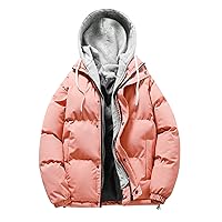 Men Winter Coats Oversized Quilted Hooded Puffer Jacket Casual Color Block Full Zip Hoodie Winter Insulated Coats