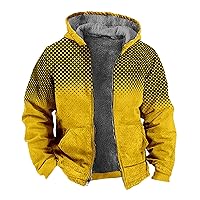 Zip Up Hoodies For Men Winter Sherpa Lined Graphic Jacket Windproof Big And Tall Cool Coat Heavy Oversized Outwear