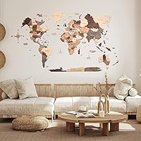ENJOY THE WOOD 3D Wood World Map Wall Art Large Wall Décor - World Travel Map - Any Occasion Gift Idea - Wall Art For Home & Kitchen or Office (Large, Smokey)