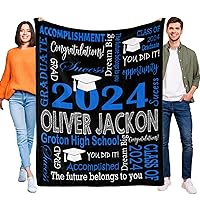 Custom Graduation Gifts Blanket with Name School Personalized Class of 2024 Graduation Blankets for Son Daughter Customized Blanket for High School College Graduation Party Gifts