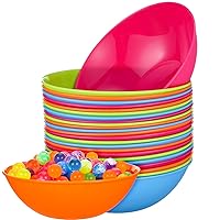 24 Pcs Plastic Serving Bowls of 32 oz Unbreakable and Reusable Colored Kids Bowls Cereal Bowls Microwave Dishwasher Safe for Children Dessert Fruit Salad Serving Snack Soup Popcorn, 4 Colors