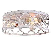 Bargeni Flush Mount Ceiling Light,13-inch Ceiling Light Fixture,3-Light Kitchen Light Fixtures,Rustic Antique White Finish,Farmhouse Light Fixtures for Bedroom,Living Room,Kitchen,Hallway and Foyer