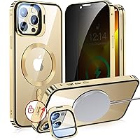 [Camera Invisible Stand & Slide Pop-up Lock] Magnetic Privacy Case for iPhone 13 Pro Max [Compatible with MagSafe] [Full Lens Protection+Invisible Kickstand] Full Body Metal Bumper Cover-Gold