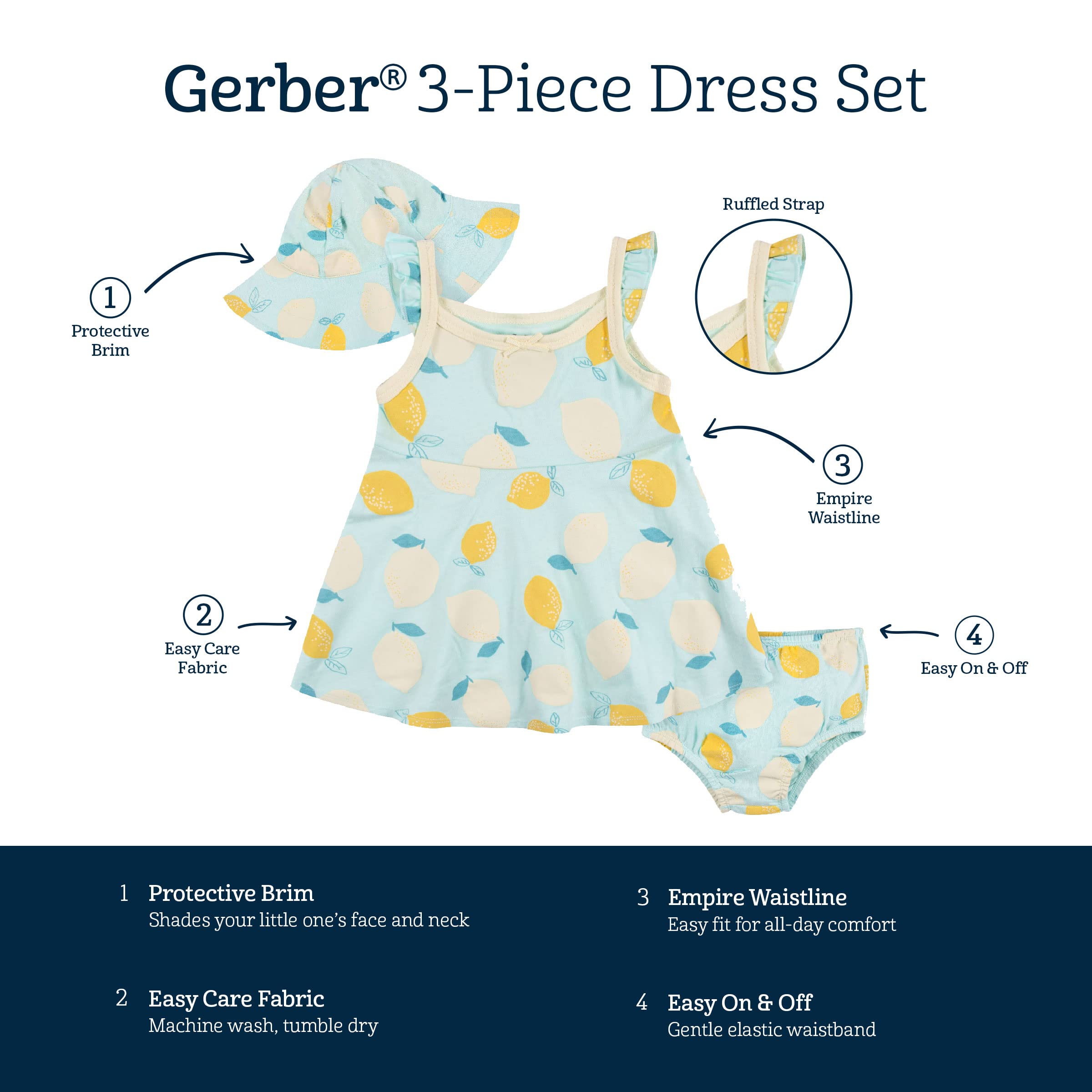 Gerber baby-girls 3-piece Sundress, Diaper Cover and Hat Set