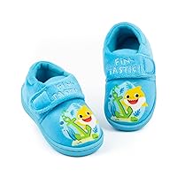 Baby Shark Boys Slippers | Kids Blue Fin-tastic Footwear with Adjustable Strap | Singing Family Loungewear | Slip On Shoes