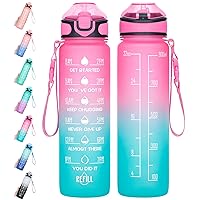 Water Bottle 32oz with Straw, Motivational Water Bottle with Time Marker & Buckle Strap,Leak-Proof Tritan BPA-Free, Ensure You Drink Enough Water for Fitness, Gym, Camping, Outdoor Sports