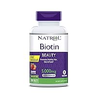 Natrol Biotin Beauty Fast Dissolve Tablets, Promotes Healthy Hair, Skin & Nails, Helps Support Energy Metabolism, Helps Convert Food Into Energy, Extra Strength 5,000mcg, 90 Count, Strawberry Flavor